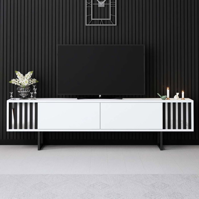 Hanah Home Soporte TV Blanco y Negro 180cm Melamina y Metal 180x30x48cm
